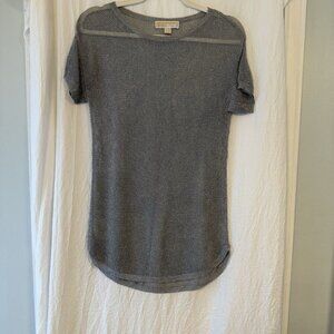 MICHAEL KORS XS Open Knit Mesh Metallic Dolman Top Silver Castlecore